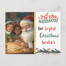 Joyful Christmas Wishes Santa and Elves Postcard Feiertagspostkarte