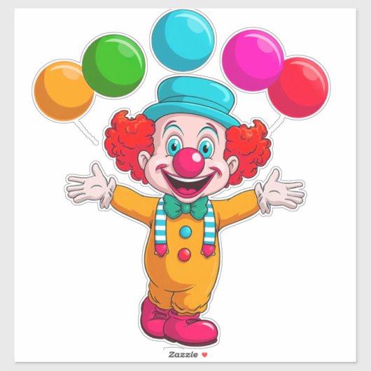 Joyful Clown With Balloons Celebrating Birthday Aufkleber (Blatt)