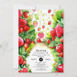 Joyful Colorful Boho Strawberry Birthday Einladung