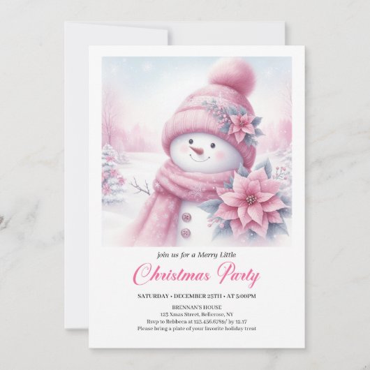 Joyful Coquette Snowman Editable Christmas Invite Einladung (Vorderseite)