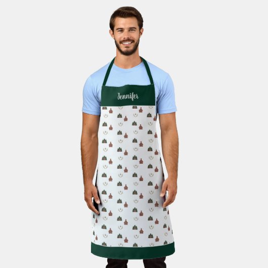 Joyful cozy cabin Christmas pattern monogram name Schürze (Getragen)