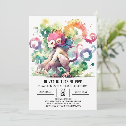 Joyful Custom Monkey Geburtstag Einladung (Stehend Vorderseite)