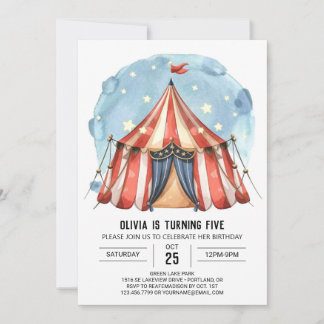 Joyful Custom Watercolor Circus Geburtstag Einladung