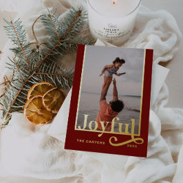 Joyful Dark Burgundy Bold Typografy Foto Folien Feiertagskarte