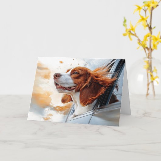 Joyful Dog in Wind Art Print Karte (Gelbe Blume)