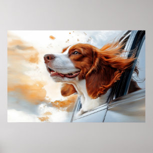 Joyful Dog in Wind Art Print Poster