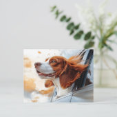 Joyful Dog in Wind Art Print Postkarte (Stehend Vorderseite)