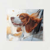 Joyful Dog in Wind Art Print Wandteppich (Vorderseite (Horizontal))
