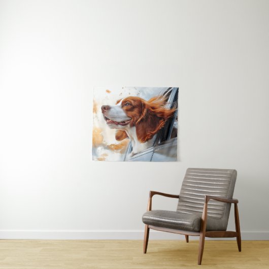 Joyful Dog in Wind Art Print Wandteppich (Beispiel (Horizontal))