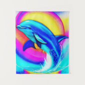 Joyful Dolphin in Rainbow Colors Wandteppich (Vorderseite)