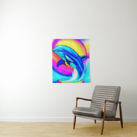 Joyful Dolphin in Rainbow Colors Wandteppich (Beispiel)