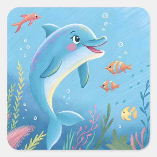 Joyful Dolphin Moments Quadratischer Aufkleber (Vorderseite)