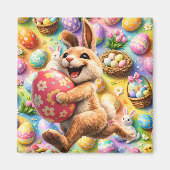 Joyful Easter bunny and floral egg decorative mag Magnet (Vorne)