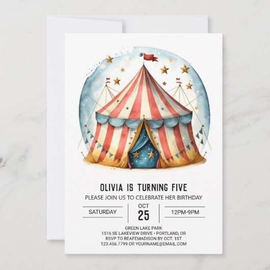 Joyful Editable Whimsy Circus Geburtstag Einladung (Vorderseite)