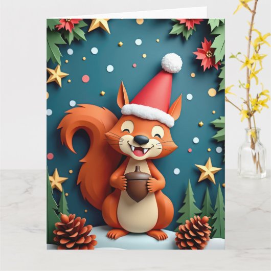 Joyful Eichhörnchen mit Acorn Ornament Weihnachten Karte (Gelbe Blume)