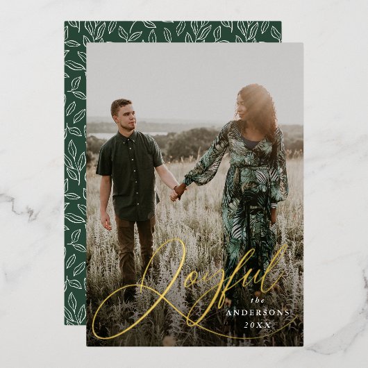 Joyful Elegance Script-Foto Folien Feiertagskarte (Vorderseite/Rückseite)
