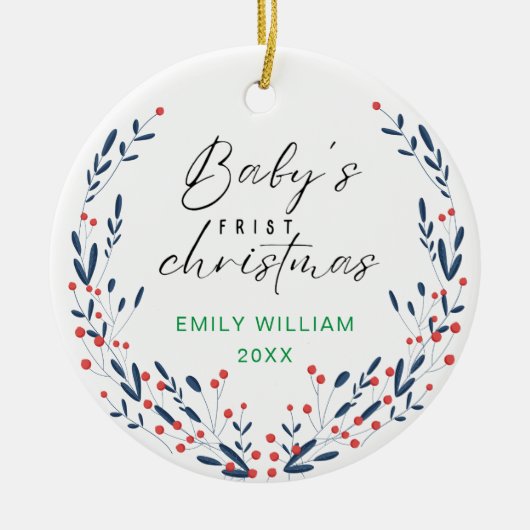 Joyful Elegant Floral Baby's First Christmas Keramik Ornament (Vorne)
