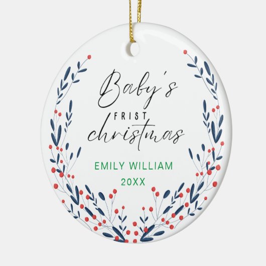 Joyful Elegant Floral Baby's First Christmas Keramik Ornament (Links)