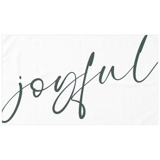 Joyful Elegant Green Calligraphy White Tischdecke (Vorderseite (Horizontal))