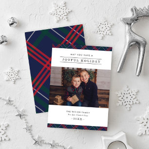 Joyful Elegant Navy Red Green Tartan Kariertes Fot Feiertagskarte