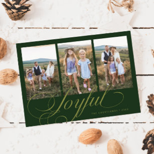 Joyful Elegante Script Green Multi Foto Urlaub Feiertagskarte