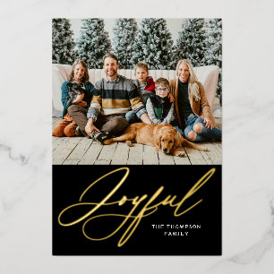 Joyful Elegantes Personalisiertes Gold Black Foto Folien Feiertagskarte