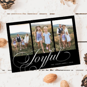 Joyful Elegantes Script Black Multi Foto Holiday Feiertagskarte