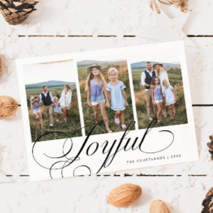 Joyful Elegantes Script White Multi Foto Holiday Feiertagskarte