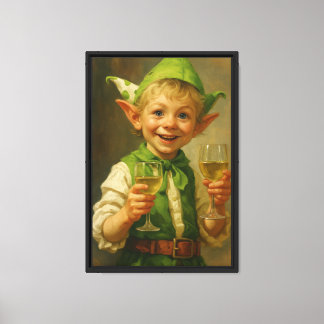 Joyful Elf Boy with Wine Fantasy Leinwand Printing