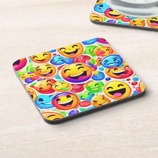 Joyful Emotion Kunst: Farbenfrohe Malerei Getränkeuntersetzer (Linke Seite)