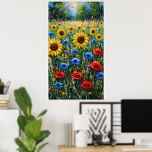 Joyful Expressionist Vibrant Wildflower Sunflower Poster (Heimbüro)