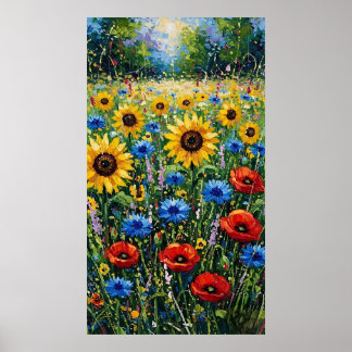Joyful Expressionist Vibrant Wildflower Sunflower Poster