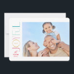 JOYFUL FAMILY FOTO Moderner, eleganter Schriftart  Feiertagskarte<br><div class="desc">von kat massard >>> WWW.SIMPLYSWEETPAPERIE.COM << Ein elegantes Kartendesign mit dem Zitat "JOYFUL",  kombiniert eleganten Skripttyp mit Serifentypografie und lustiges Muster auf der Rückseite,  sodass Sie die Möglichkeit haben,  eine persönliche Nachricht zu handschreiben. Mit landschaftlich geformtem Foto auf der Vorderseite für Ihr liebstes Foto!</div>