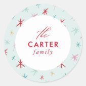 JOYFUL FAMILY Moderne gezeichnet festliche Stern f Runder Aufkleber (Vorderseite)
