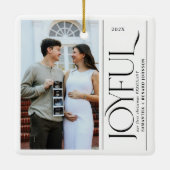 Joyful First Christmas Pregnant Photo Couple Keramikornament (Rückseite)