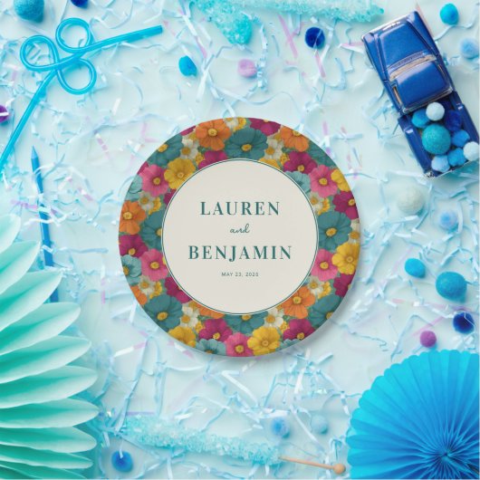 Joyful Floral Mosaic Pappteller (Party)