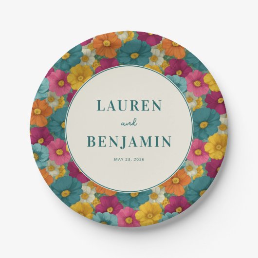 Joyful Floral Mosaic Pappteller (Vorderseite)