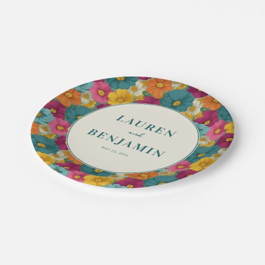 Joyful Floral Mosaic Pappteller (Schrägansicht)
