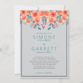 Joyful Floral Orange und Aquamarine Hochzeit Einladung (Vorderseite)
