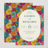 Joyful Floral Wedding Invitation Einladung (Vorne/Hinten)