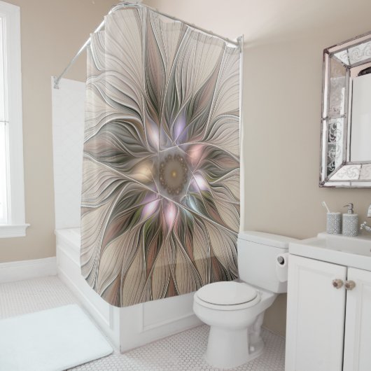 Joyful Flower Abstract Beige Brown Floral Fractal Duschvorhang (Beispiel)