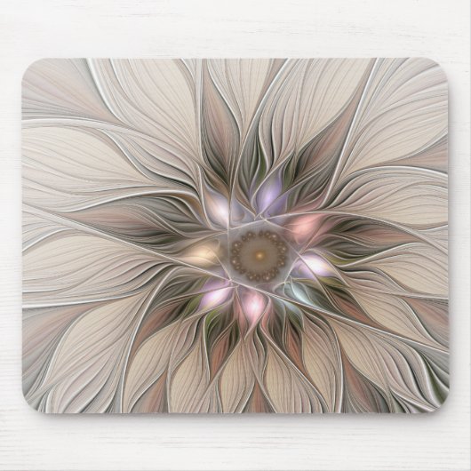 Joyful Flower Abstract Beige Brown Floral Fractal Mousepad (Vorne)