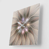 Joyful Flower Abstract Beige Brown Floral Fractal Quadratische Wanduhr (Winkel)