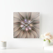 Joyful Flower Abstract Beige Brown Floral Fractal Quadratische Wanduhr (Zuhause)