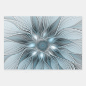 Joyful Flower Abstract Blue Gray Floral Fractal Geschenkpapier Set (Vorderseite 2)