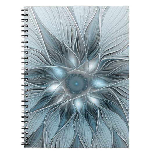 Joyful Flower Abstract Blue Gray Floral Fractal Notizblock (Vorderseite)