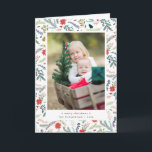 Joyful Foliage | Folgekarte Weihnachtsfotokarte Feiertagskarte<br><div class="desc">Freuen Sie sich auf Weihnachten-Grußkarten mit Ihrem bevorzugten vertikalen oder portraitorientierten Foto,  gerahmt mit Weihnachtsbotanicals und Blume. Fügen Sie Ihren persönlichen Gruß unten hinzu und personalisieren Sie das Innere mit einer vorgedruckten Nachricht und Signatur.</div>