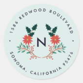 Joyful Foliage | Holiday Monogram Rücksendeadresse Runder Aufkleber (Vorderseite)
