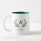 Joyful Foliage Holiday Monogram Zweifarbige Tasse (Links)