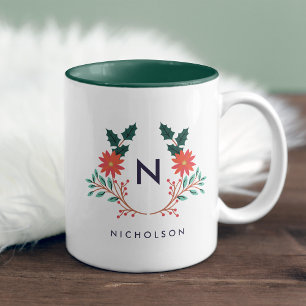 Joyful Foliage Holiday Monogram Zweifarbige Tasse